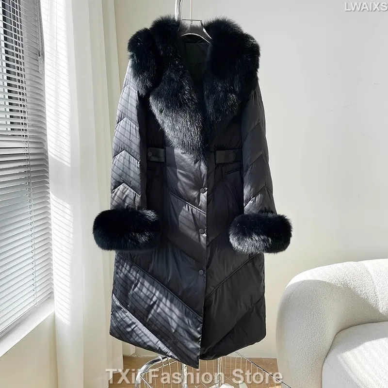 -25℃ Fit Cold Winter women\'s Coats long 90% duck down coat female Double Big Real Fox Fur thicker Warm hooded Parkas