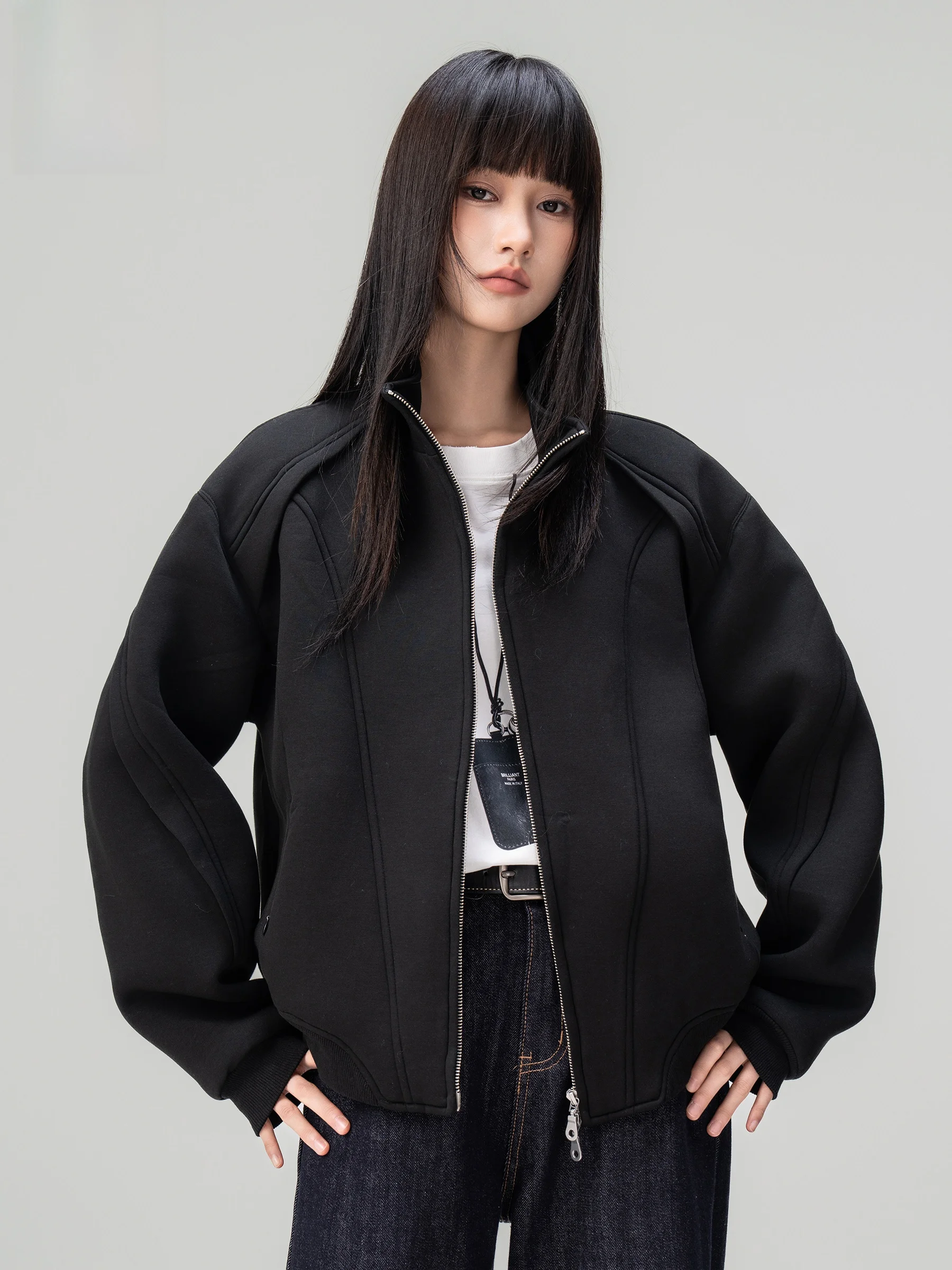 American Style Splice Air Layer Open Cardigan Sweatshirt Jacket Men Women Spring New Trend Brand Stand Collar Slightly Loose ...