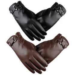 Guanti caldi in pelle invernale da uomo moda uomo impermeabile finta guida sottile per Touch Screen marrone Guantes