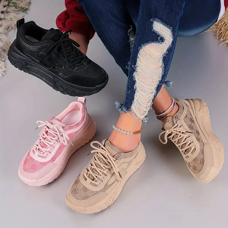 Fashion Thick Sole Casual Sports Shoes Four Seasons Versatile Comfortable and Breathable Women's Vulcanized Shoes Plus Size 42