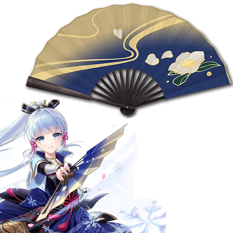 

Game Genshin Impact Kamisato Ayaka Cosplay Fan Folding Hand Two Sided Wood Costume Props Accessories Fans Collection Kids Gift