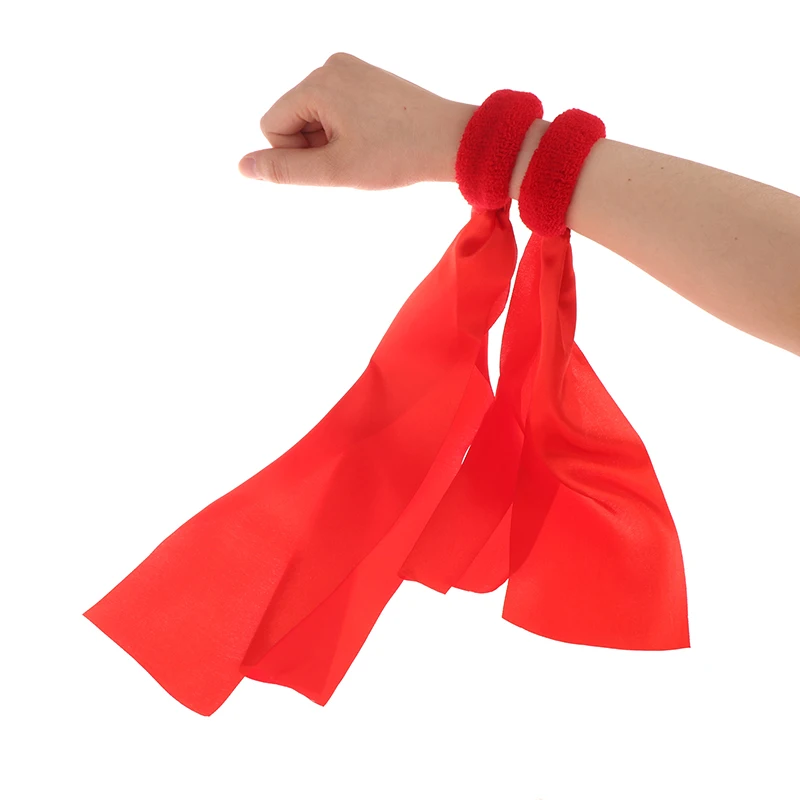 Children's Red Wrist Ribbon Team Sports Pompom Cheerleading Big Match Pom Club Dance Props Elastic Bracelet With Elastic Rope