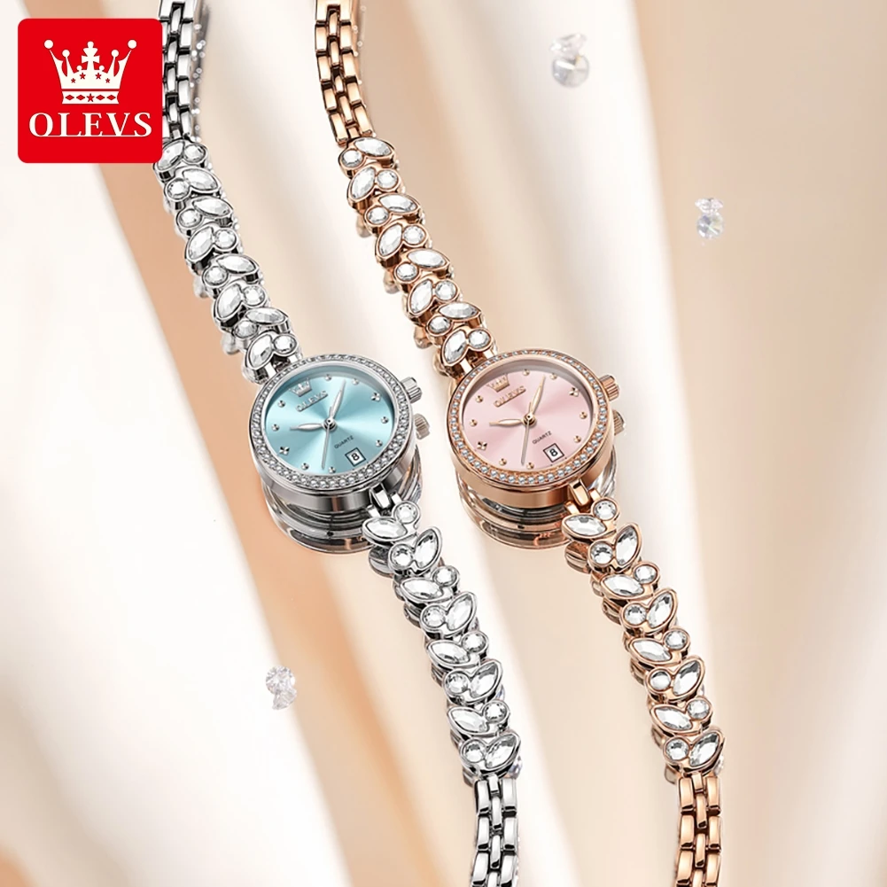 OLEVS New Women Watch Luxury Brand Quartz Watch Fashion Unique Design Diamond Bracelet Dress Watch Women Elegant Watch Reloj