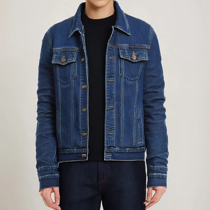 New Men's Denim Jacket Fashion Solid Lapel Motorcycle Coats Spring Slim Fit Cotton Casual Black Blue Jacket Man Outerwear Coat