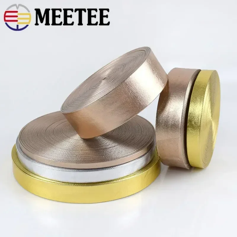 Meetee 5M 5-50mm Width Synthetic PU Leather Ribbon Gold Silver Bag Cords DIY Clothing Jewelry Decor Bows Band Necklace Material