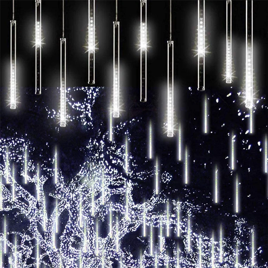 New Upgrade Falling Rain Lamp Waterproof 50CM 8 Tubes Meteor Shower String Lights Outdoor Christmas Fairy Garden Lights Garland