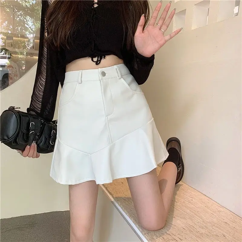 Autumn and Winter New Irregular High Waisted Fish Tail PU Leather Skirt Half Skirt New Slimming Short Skirt for Women