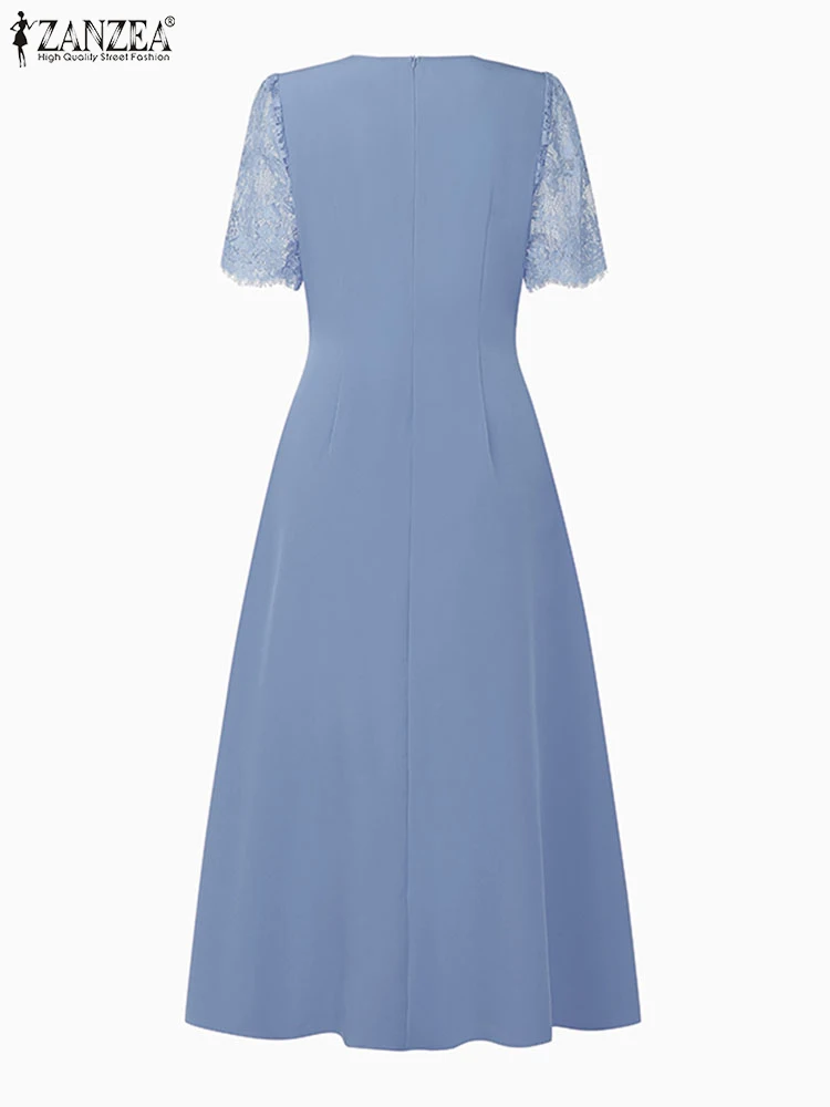 ZANZEA Robe élégante femmes été dentelle Robe d'été fête Vestido 2025 Vintage décontracté évider à manches courtes Robe faux 2 pièces ensembles