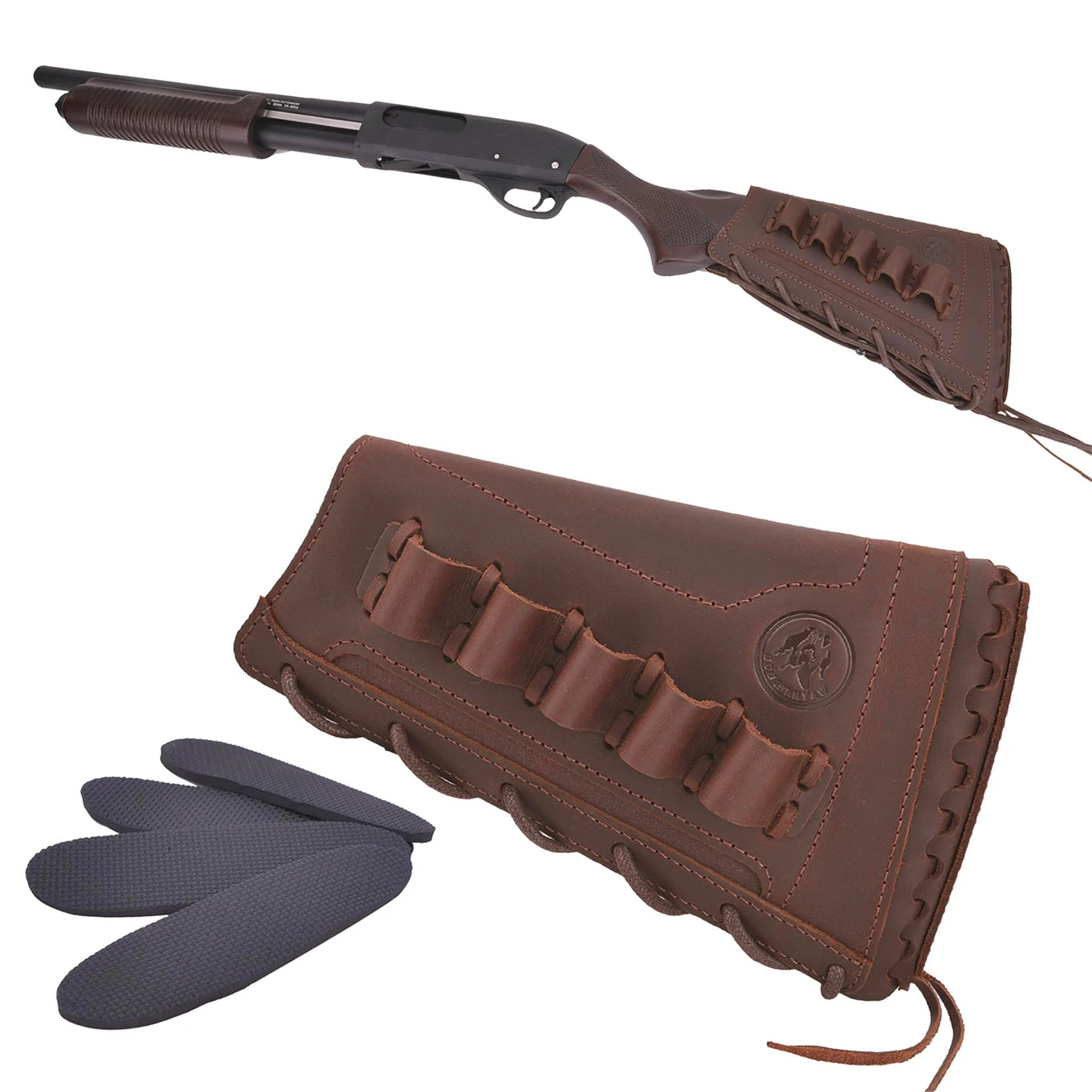 16GA/ 20GA Handmade Leather Buttstock Cheek Rest with Rifle Ammo Shell Holder for Righty Or Lefty Shooter