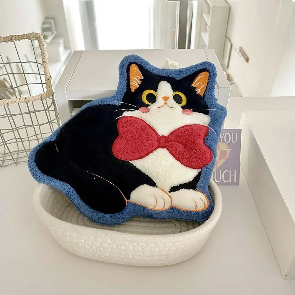 Cartoon Cute Cat Hand Towel Coral Fleece Strong Water Absorption Toilet Handkerchief Thickened Soft Bathroom Kerchief Kitchen