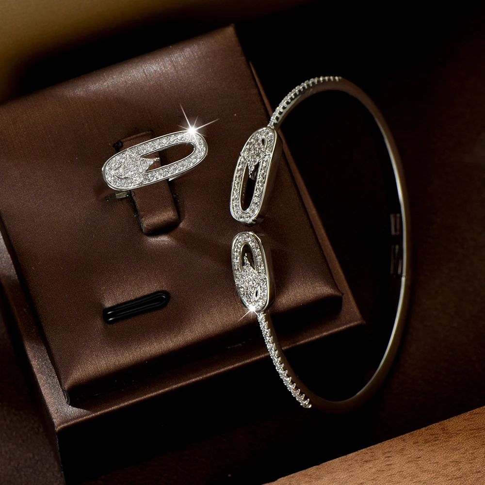 HIBRIDE New Exquisite Fashion Bracelet Ring Heartbeat Unique Zircon Women Jewelry Accessories Set Gift Travel Daily Ball S-855