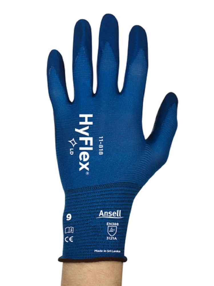 Ansell HYFLEX ®   11-818(1 paar) Ultradunne handschoenen met nitrilschuimcoating en hoge slijtvastheid Blauwe antistatische handschoenen