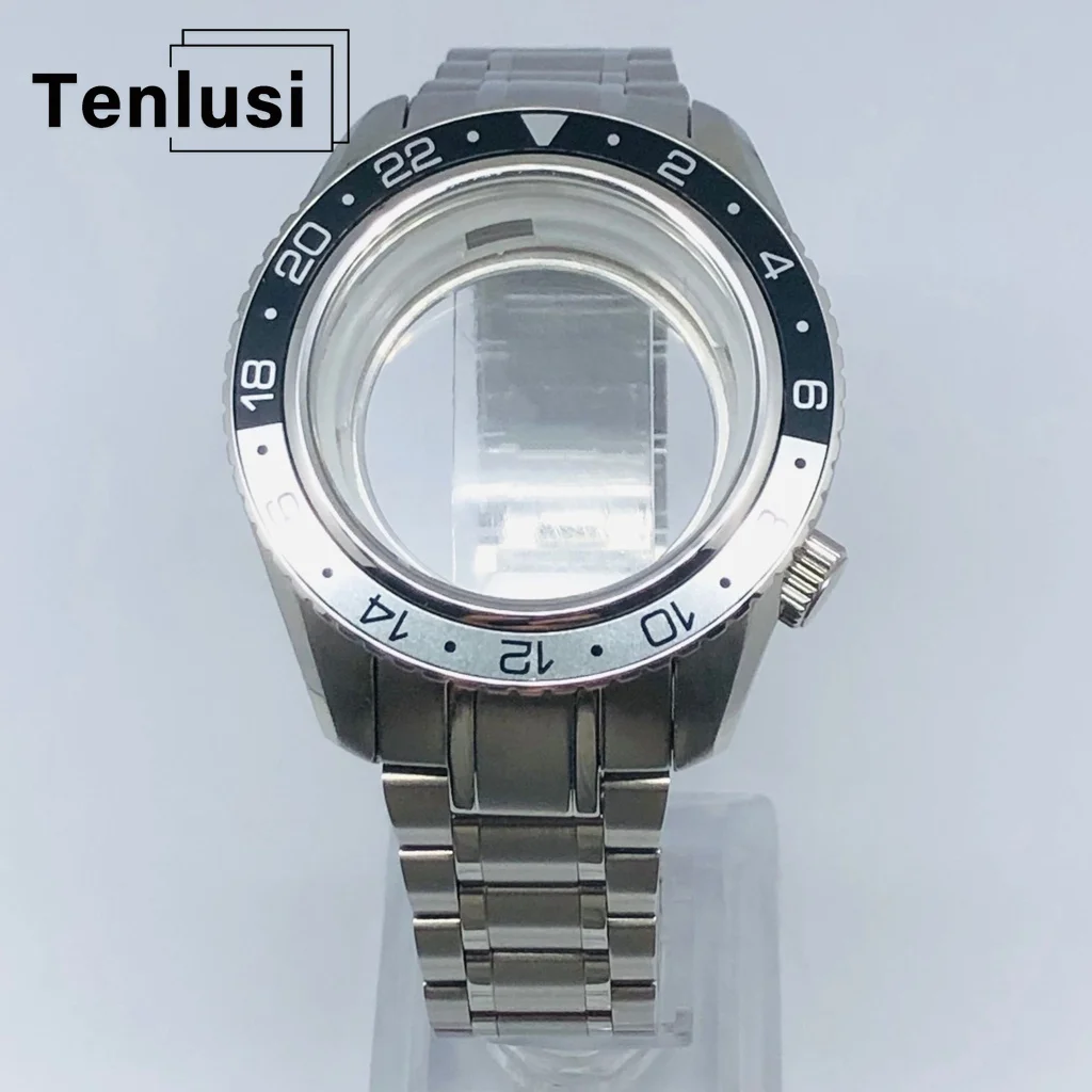 Tenlusi 44mm Watch Case With Sterile Mineral Glass Chapter Ring Solid Stainless Steel For NH35 NH34 NH36 NH38 NH39 NH70 NH72