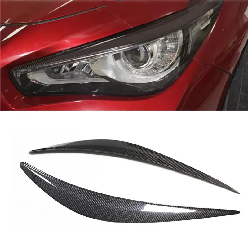 Light Eyebrow Trim Front Side Real Dry Carbon Fiber Eye Lid - up All 2014-2016 for Infiniti Q50 & Q50S Carbon Black 2Pcs/Set