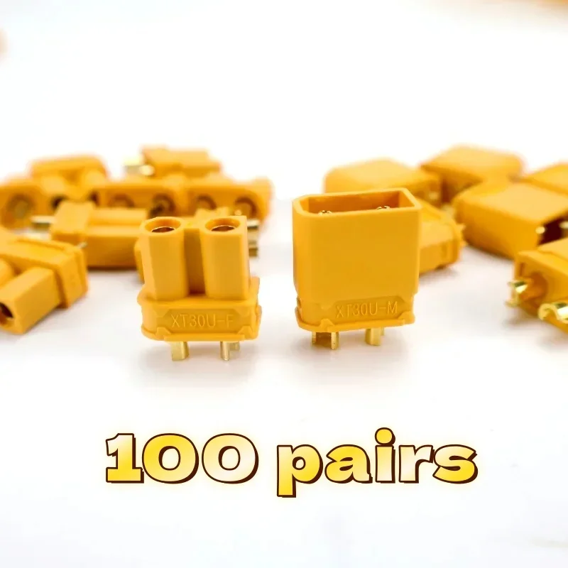 

100 Pairs Yellow Male Female XT30 XT-30U Bullet Connectors Plugs for RC Multi-axis Aircraft Fixed Wing Lipo Battery ESC