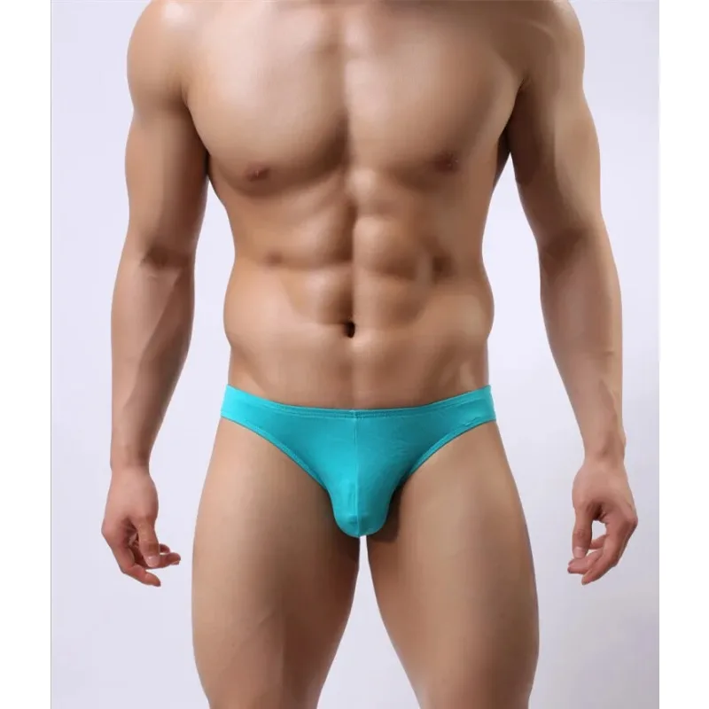 Ropa interior Sexy Gay para hombre, calzoncillos transparentes, Slip transpirable, sedoso, secado rápido, bolsa convexa en U, Tanga