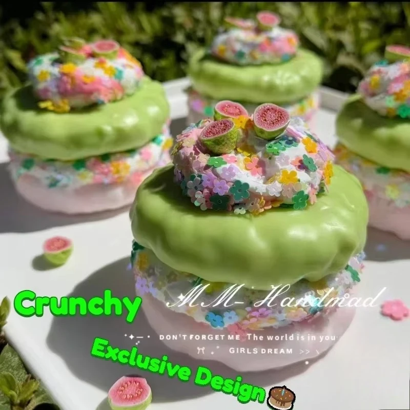 Crunchy Cake Squishy Stress Ball Fidget Toy Crunchy Squeeze Toy Round Blocks Filled ASMR Anti Stress Release Hand Relax Gift Toy
