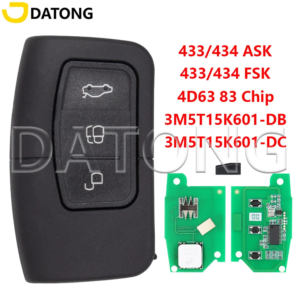 Datong World Remote Car Key Fit For Ford Focus Kuga C-Max MK2 Mondeo Galaxy 434FSK Keyless Go Promixity Card