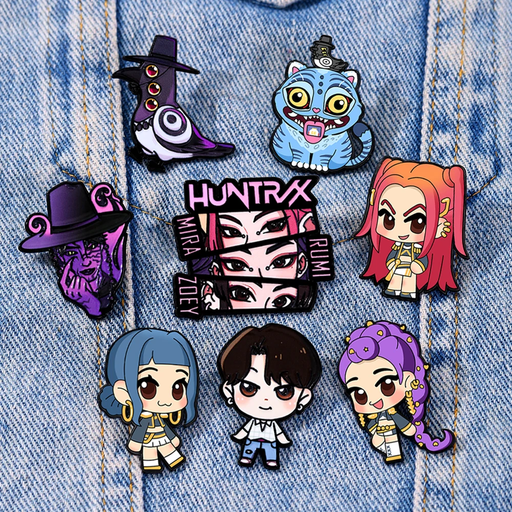 8 قطعة KPop شيطان الصيادين الكرتون المينا دبابيس مجموعة لطيف رومي ميرا زوي جينو النمر بروش شارات معدنية مجوهرات ل هدية الكريسماس