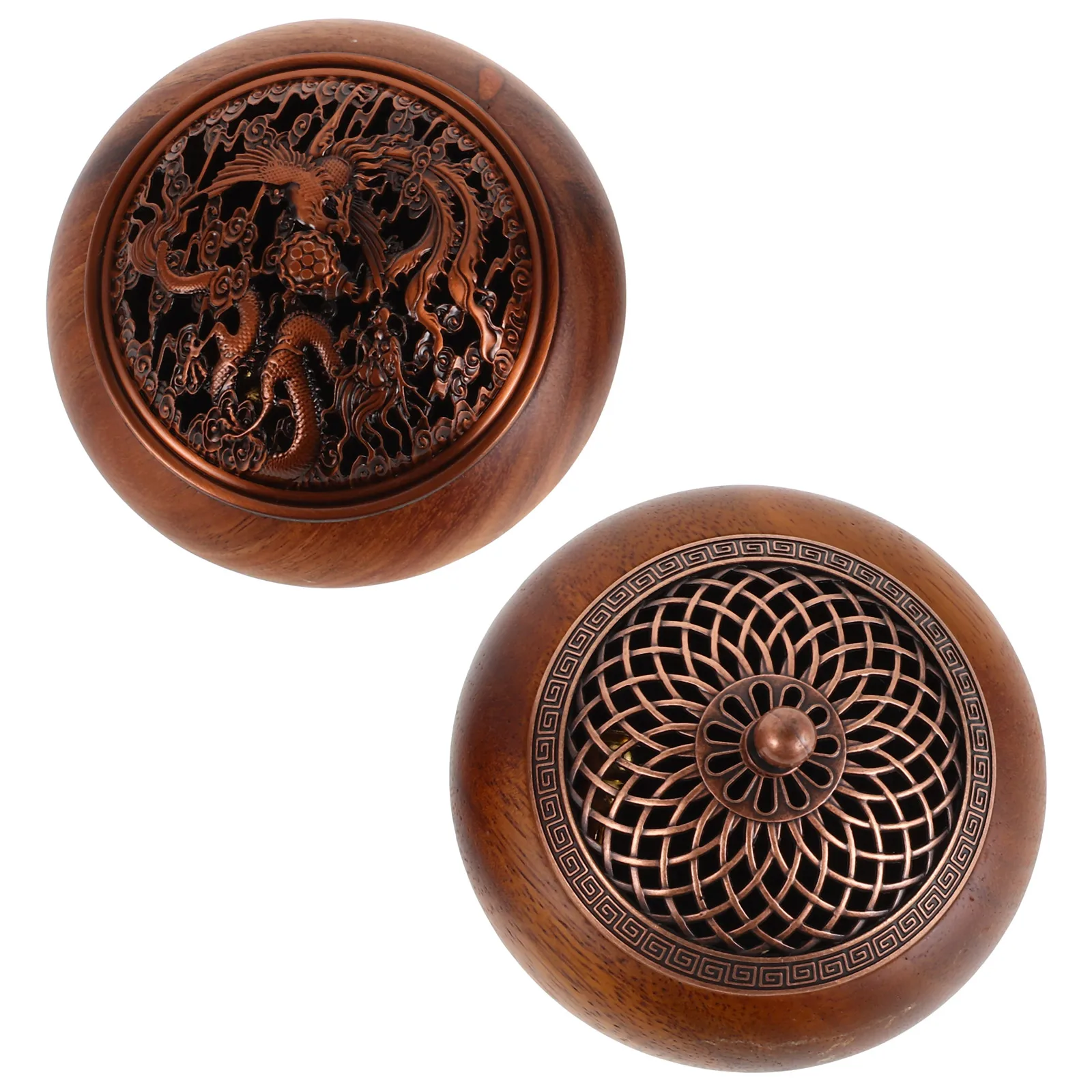 

2pcs Incense Burner Walnut Home Decor Mini Cone Censer Solid Wood Carved Patterns Tea Room Aroma Vintage Tabletop