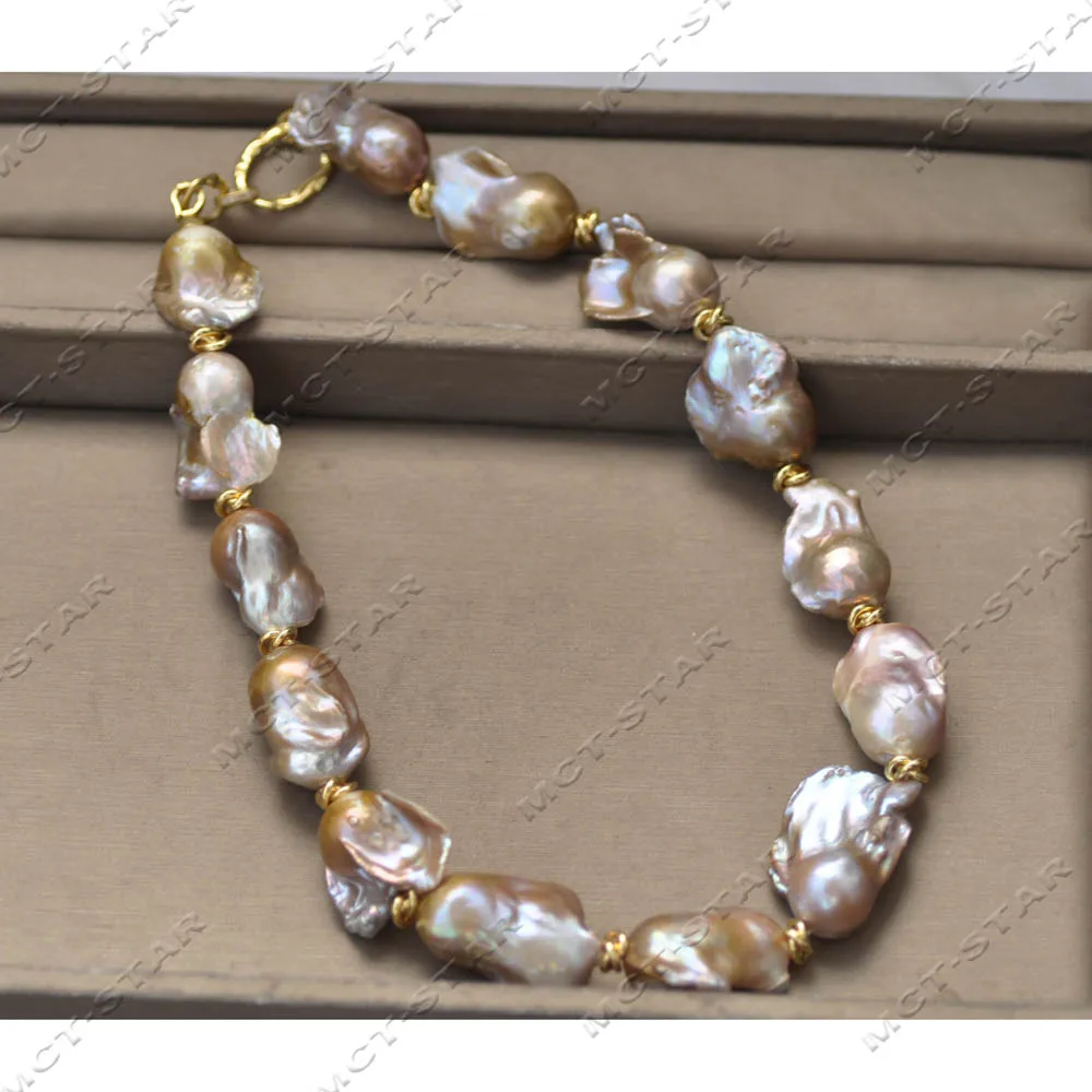 

Z14310 Huge 20" 33mm Lavender Golden Baroque Keshi Reborn Freshwater Pearl Necklace