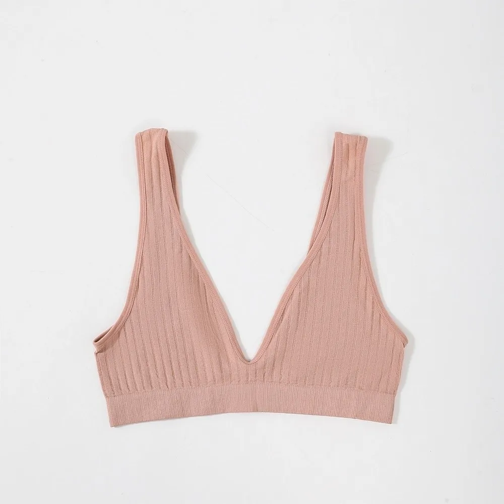 Nahtloser BH im französischen Stil, Anti-Sagging, weicher Halt, bügelloser BH, tiefer V-Ausschnitt, atmungsaktive Damen-Schlafunterwäsche, Fitness-BH – Detail 5