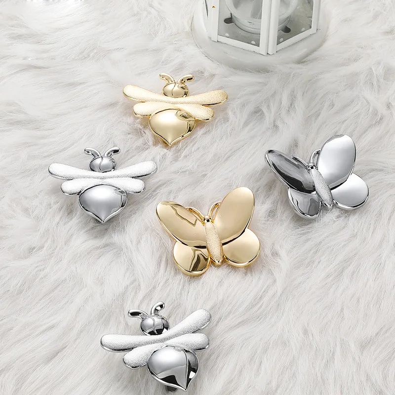 Modern Simple Children\'s Room Cabinet Drawer Wardrobe Door Handle Creativity Apricot Leaf Butterfly Bee Knobs and Pulls