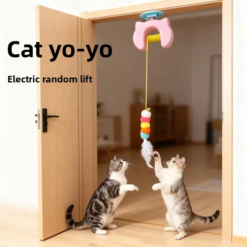 Self Entertaining Retractable Hanging Door Cat Toy Automatic Bell Wand Stress Relief Daily Play Toy For Kittens And Adult Cats