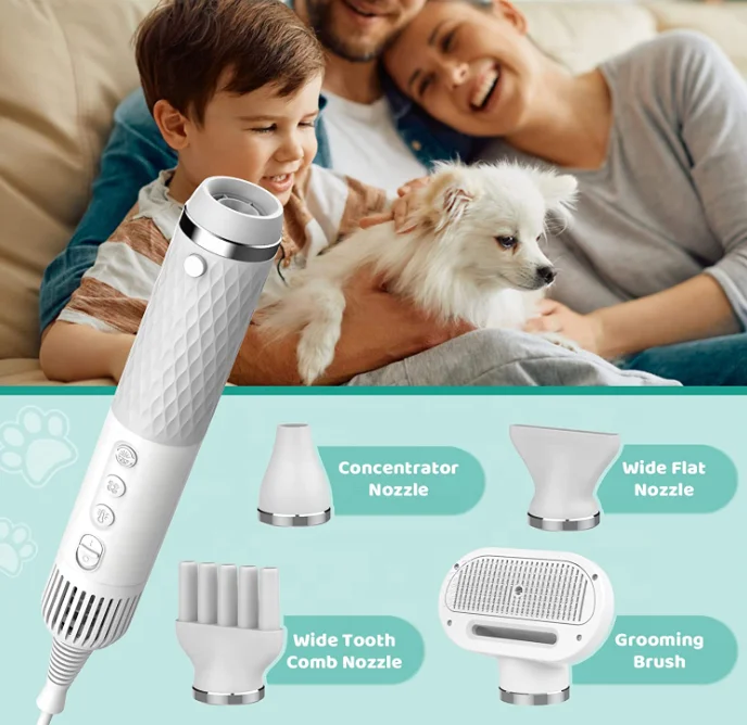 Dog Hair Dryer 5 In 1 Portable Handheld Dog Dryer With Smart Temperature Adjustment Dog Blow Dryer With Grooming Brush