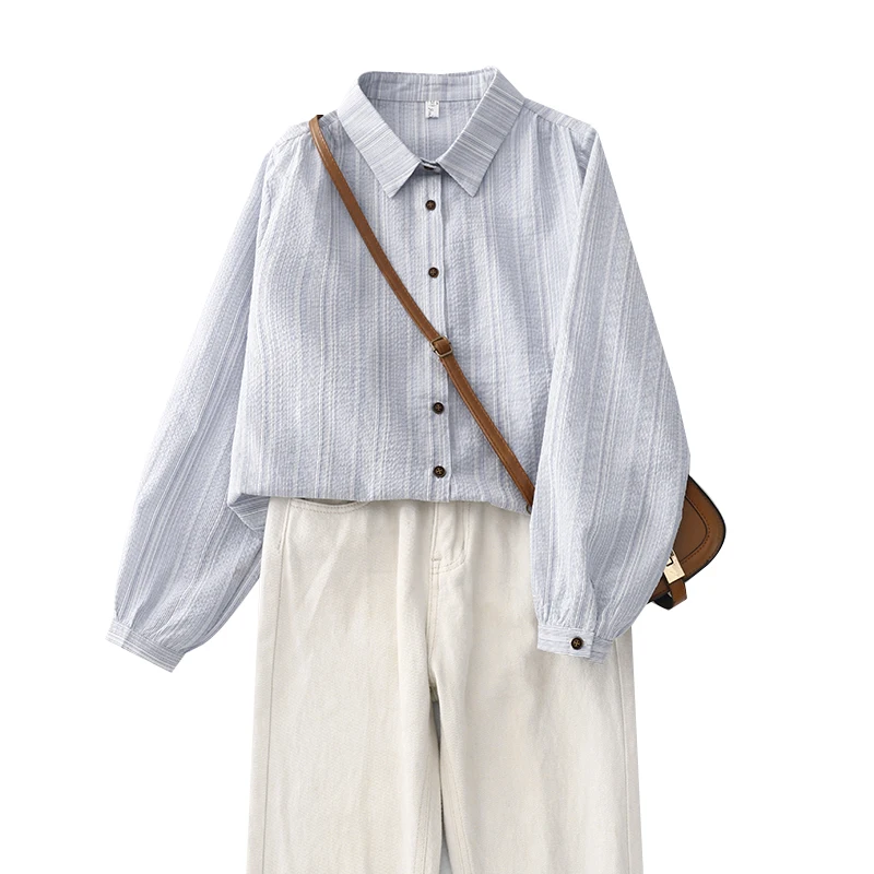 Alta calidad suelta ajuste Casual irt largo Sve rayas un solo botón señoras Faion primavera otoño nueva llegada algodón de bambú