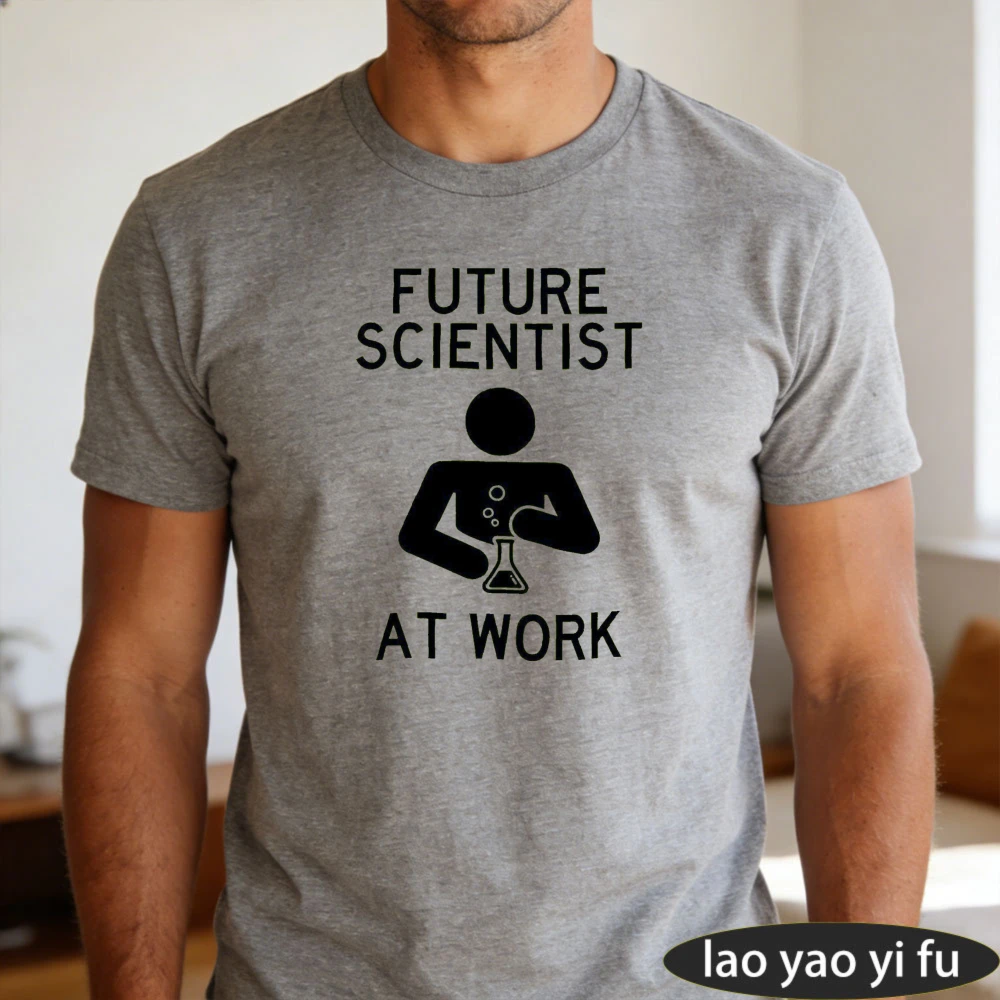 Future Scientist At Work Men Tshirt Science Flask Figure Simple Letter Design Attractive Versatile Mens Casual Shirt