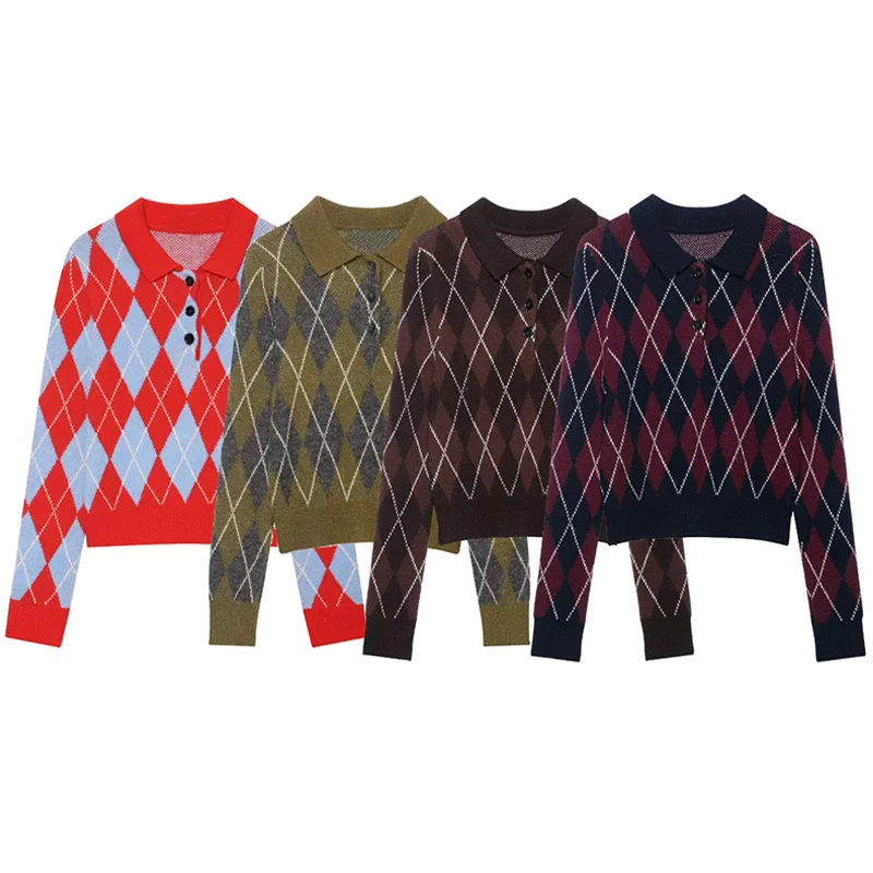 Women's Sweater 2026 New Autumn Winter Long Sleeve Diamond Knit Sweater for Women Fashion Personality Chic Women Pullover Top