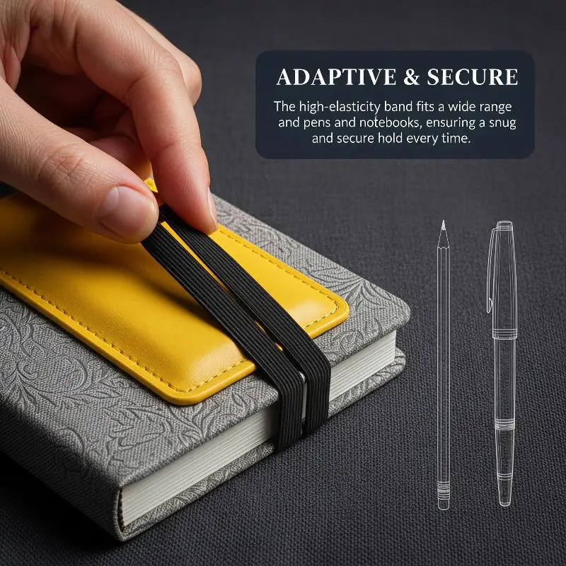 PU Leather Elastic Band Pen Holder Anti-slip Creative Notebook Pen Clip for School Students Diary Journal Stationery Accessory