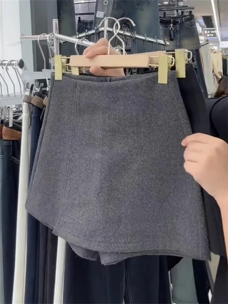 

Утепленные шерстяные юбка-брюки 2026 года, весна-осень, большие размеры, с высокой талией, с разрезом, стройнящие, свободного кроя, длинная юбка