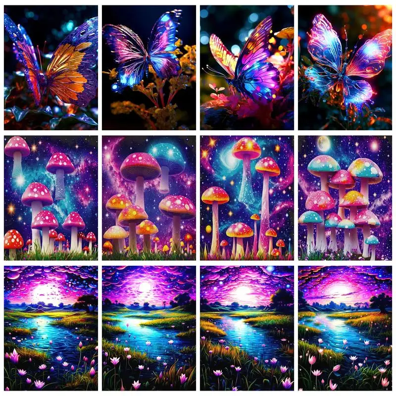 RUOPOTY Oil Painting By Numbers Colored Mushrooms Oil Picture On Canvas For Adults Painting House By Numbers Acrylic Kits