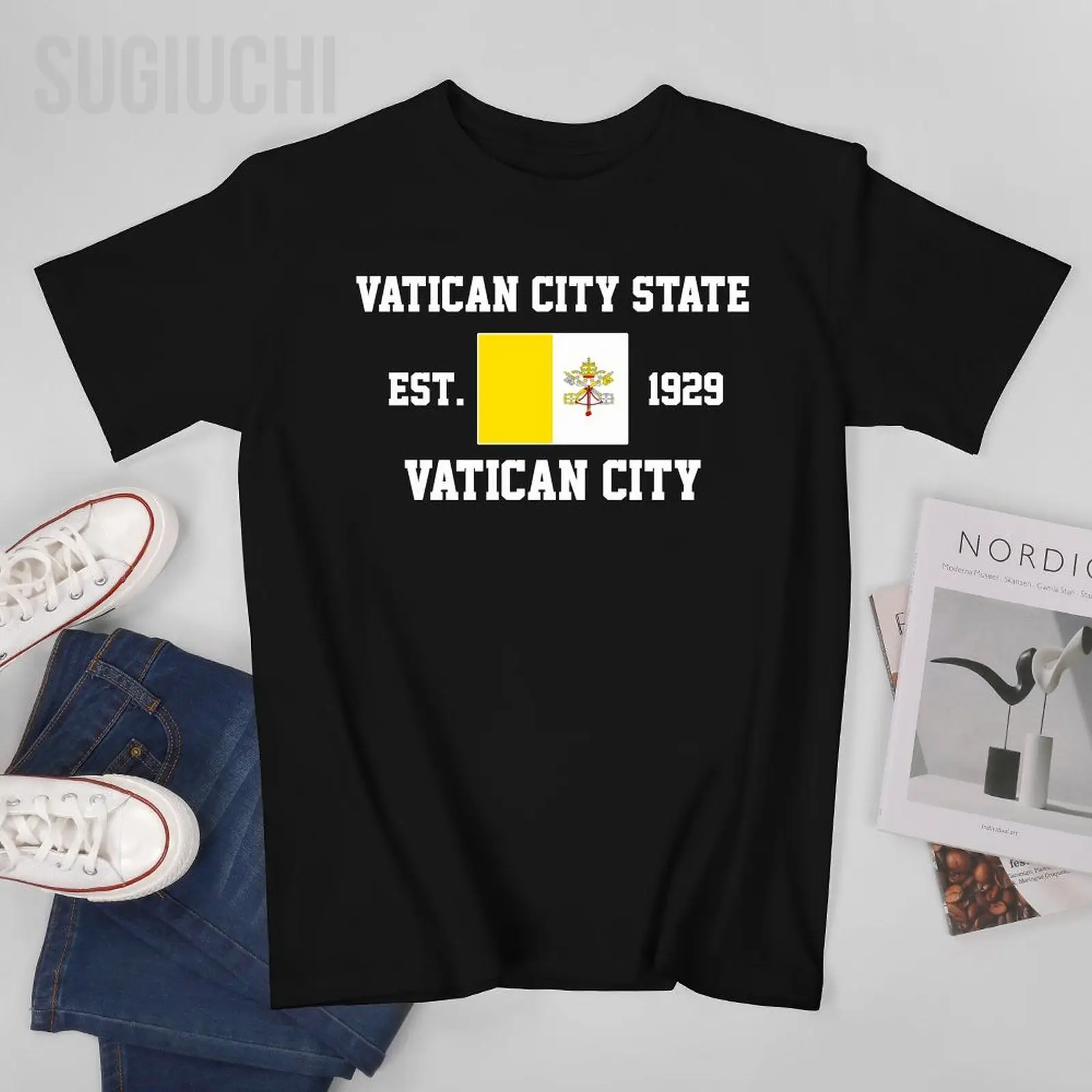 Patriotic Flag Vatican City EST.1929 State Men Tshirt Tees T-Shirt O-neck T Shirts Women Boys Clothing 100% Cotton