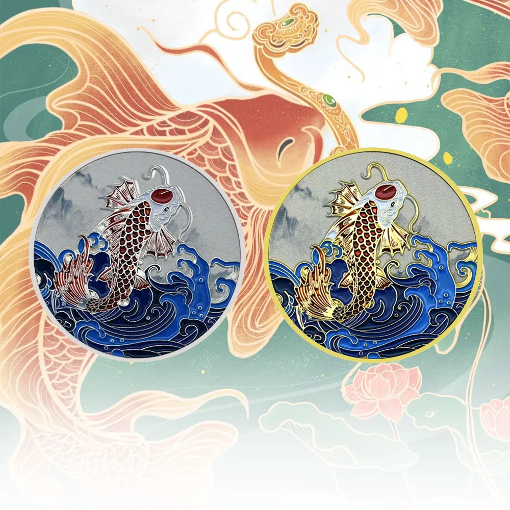 Chinese Koi Gold/silver Plated Coin Electroplating Process with Color Pattern Lucky Commemorative Coins Desk Decoration