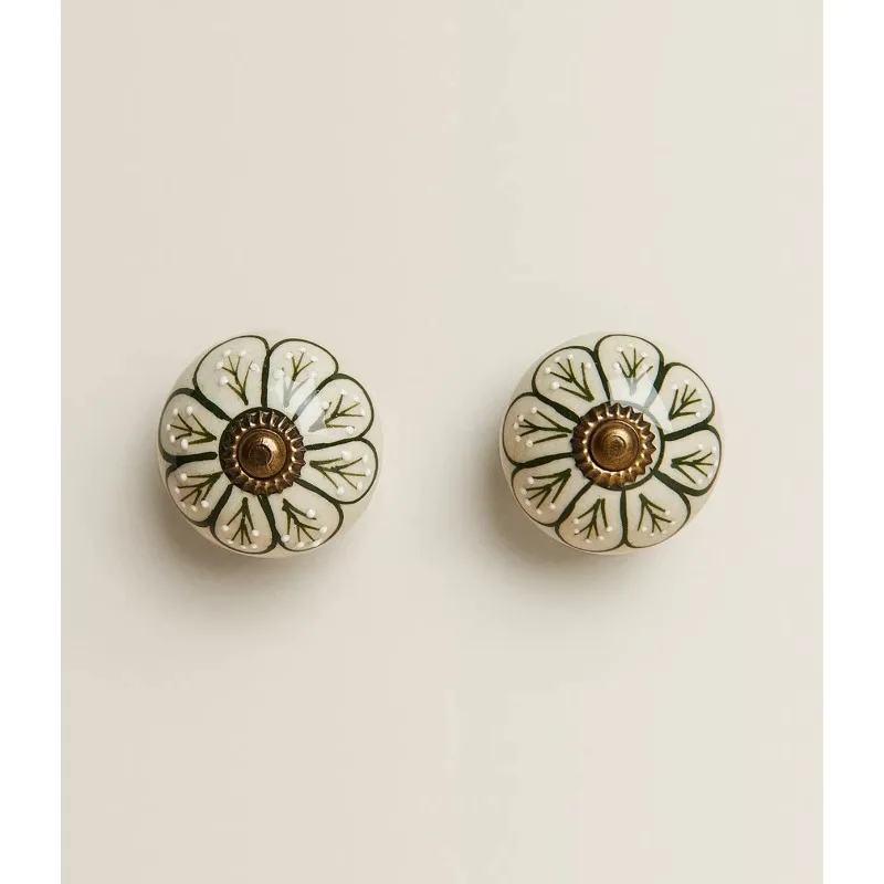 European retro flower shaped ceramic cabinet door drawer small handle 2-piece set