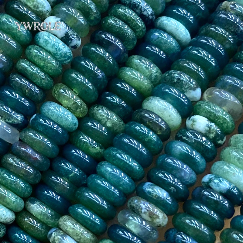 Flat Rondelle 2x6MM Green Grass Agate Natural Stone Loose Spacer Beads for Jewelry Making Diy Bracelets Charms Accessories 15‘’