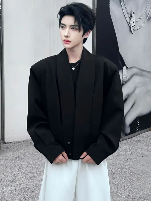 

Bla ort Suit Jaet Men's American V-ne Padded oulder Outerwear Cleanfit Casual Sle Polyester Fiber Long Sve