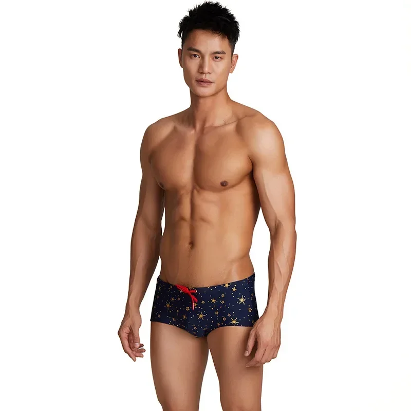 Men's Star Printed Boxer Swim Trunks Small Boxy Swimsuits Swimming Briefs Perfect for Summer Beach Pool Activities Bathing Suits