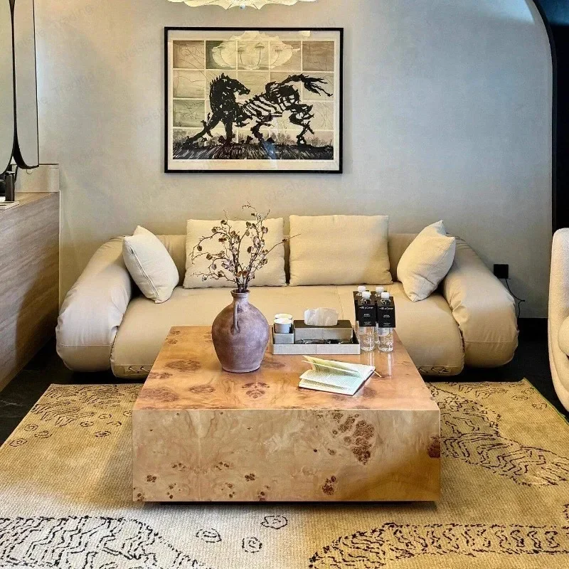 Second-hand natural tree nodule bark coffee table solid wood parquet living room square designer modern simple wood grain