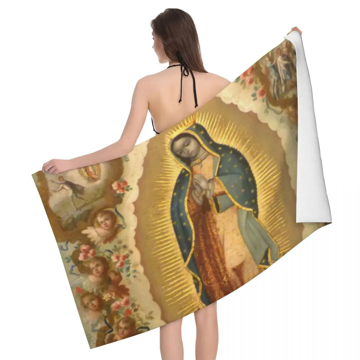 Custom Virgin Of Guadalupe Virgin Mary Beach Towel Quick Dry Mexico Catholic Saint Super Soft Microfiber Bathroom Sauna Towels