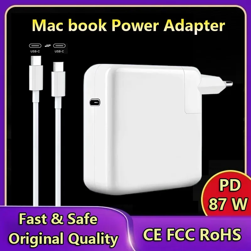 PD 87W Type-C Power MagSafe 1/2 Adapter Laptop Notebook Fast Charger For Apple Macbook Pro 15'' M1 A1719 A1707 Release 2016-2020