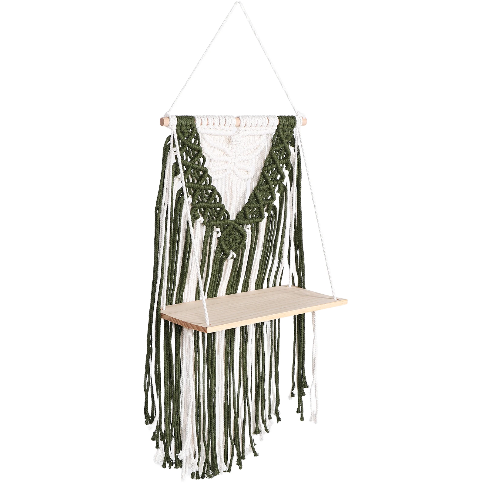 

Woven Tapestry Bohemian Wall Decor Cotton Rope Tassels Hanging Rack Shelf Living Room Bedroom Office Storage Triangle Macrame