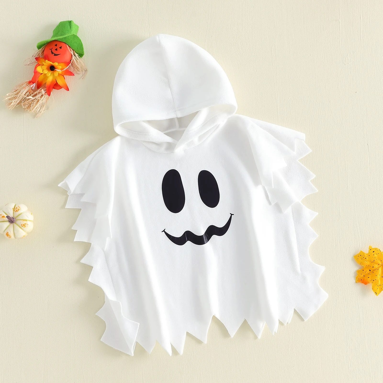2-6Years Halloween Kids Ghost Cape Adorable Ghost Print Hooded Cloak for Cosplay Party Wear,for Toddler Infant