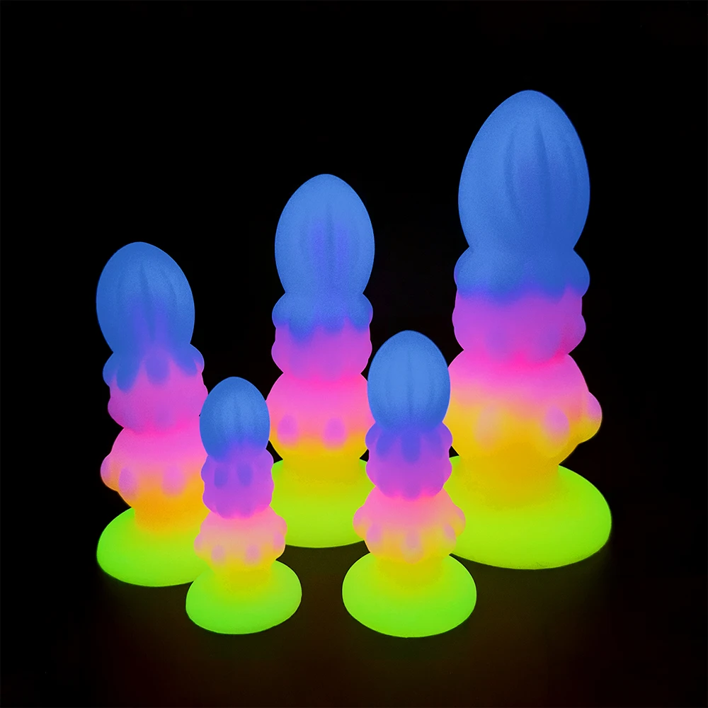 Luminous Anal Plug Dildo Stimulate Anus Vagina Butt Plug Masturbator Soft Penis Anal Dilator With Suction Cup Sex Toys Women Men