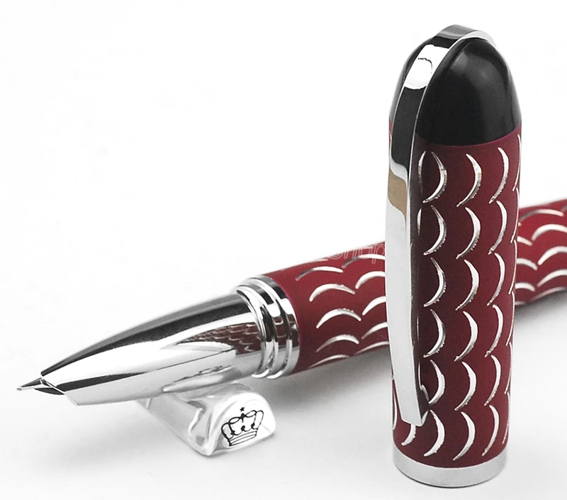 

Fuliwen 2005, высококачественная перьевая ручка с тонким наконечником, красная и серебряная ручка 0,38 мм для письма, подарочная ручка