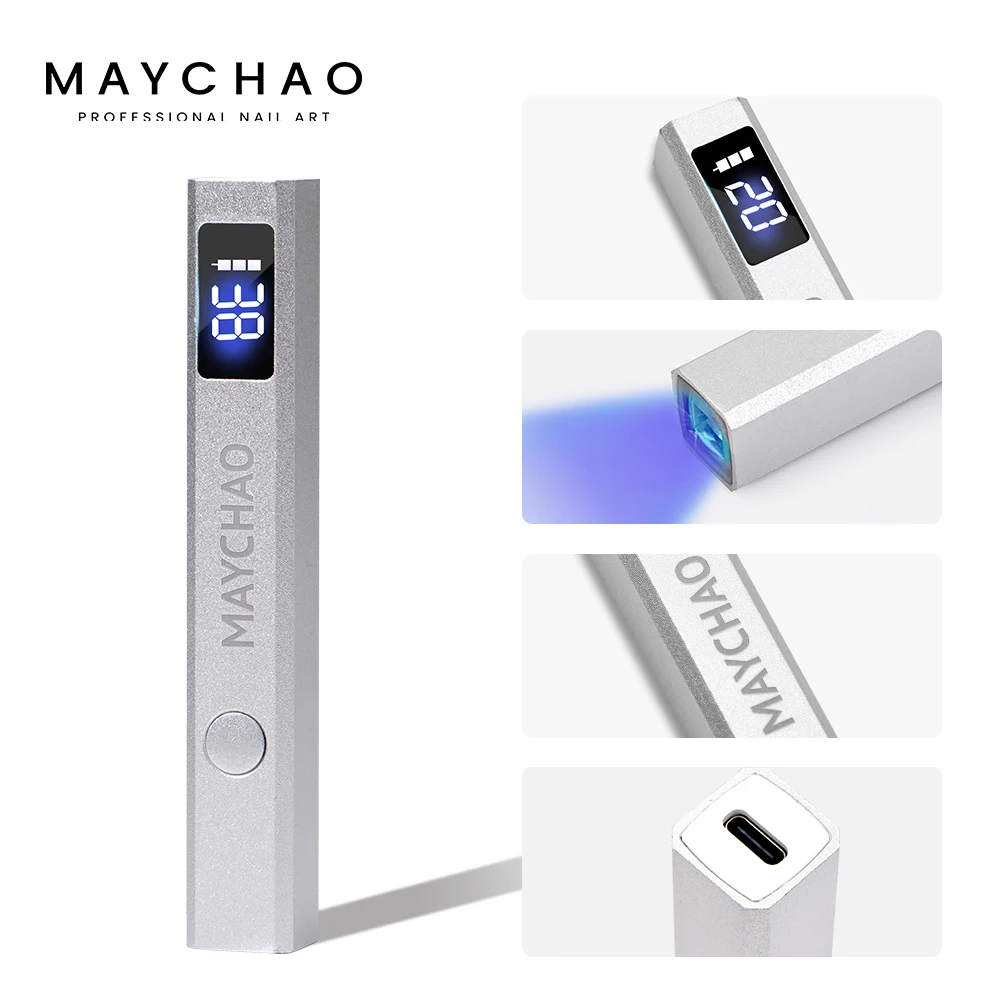 MAYCHAO 1PC penna in metallo Mini lampada a luce UV con Display portatile fototerapia lampada a LED UV Mini strumento per Nail Art con luce portatile