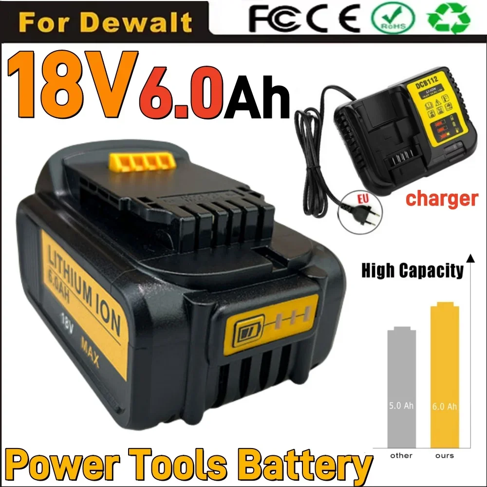 

100% New for DeWalt 18V 6.0Ah Lithium Battery power Tools DCB184 DCB200 rechargeable electric tool Battery